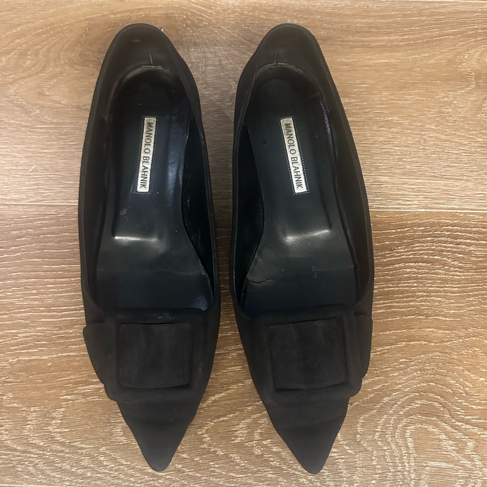 Manolo Blahnik Black Suede Flats